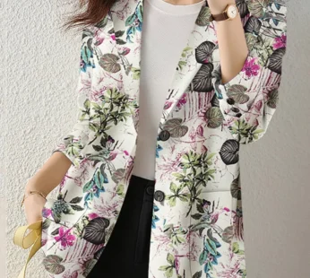 Women Autumn Blazer Retro Printed Coats Casual Long Sleeve Floral Outerwear