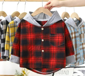 Children’s Hooded Shirts Kids Clothes Baby Boys Plaid Shirts Coat for Spring Autumn Girls